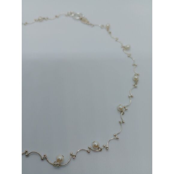 Vintage Signed Carolee Faux Pearl Silver Tone Link 16" Chain Necklace - Picture 4 of 6